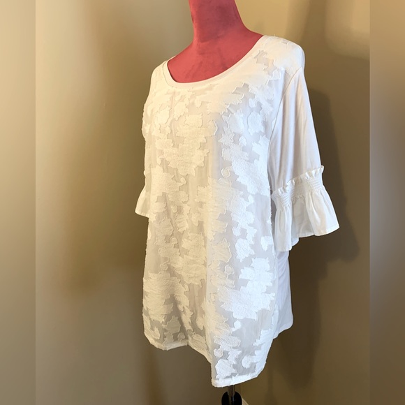 PLUS WHITE LACE RUFFLE SLEEVE BLOUSE - Picture 4 of 7